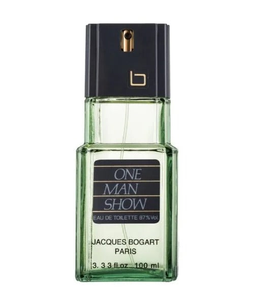 Perfume bottle labeled 'One Man Show' by Jacques Bogart on a white background