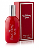 Red 'Royal Mirage Sport' cologne bottle and packaging on a white background