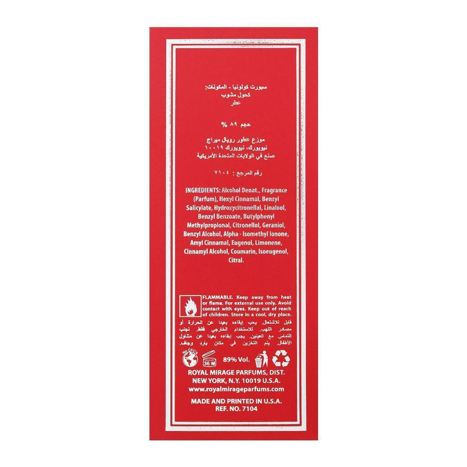 Red label with white text and symbols on a white background
